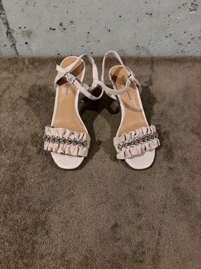 Amelia Grace Blush pink Betty Ruffle & Jewel Ankle-Strap Heels - Size 7